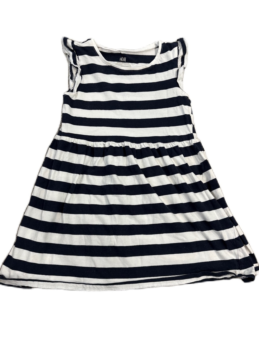 H&M Navy and White Striped Girls' Dress - Size 4-6Y